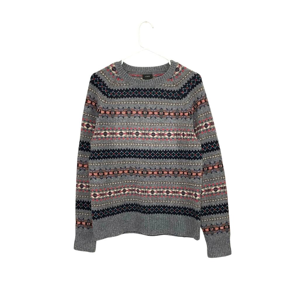 J.Crew Lambswool Fair Isle Sweater Mens Size Small Gray Multicolor Pullover
